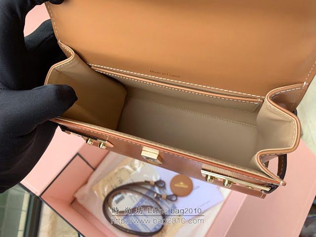 DELVAUX女包 專櫃限量版 tempete系列 拼色焦糖色mini款 原版Box皮 德爾沃女手提包 Mini號手拎包 TP0020晴空藍  fcs1231